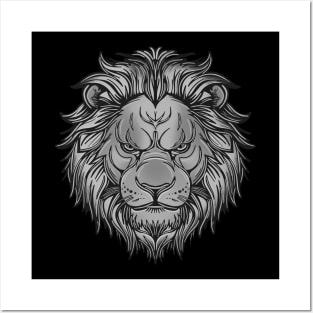 Black and white lion with mane Posters and Art